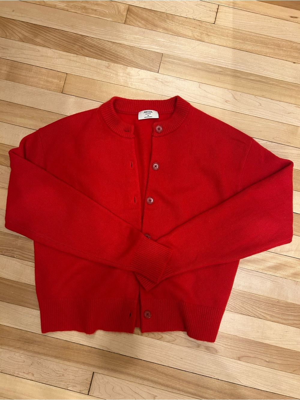 Aritzia 100% cashmere like new Vibrant Red Button-Front Cardigan